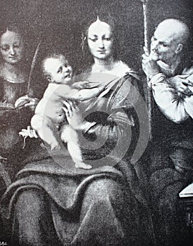 The holy family by Cesare de Cesto in the vintage book Leonardo da Vinci by A.L. Volynskiy, St. Petersburg, 1899