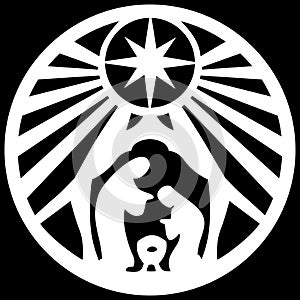 Holy family Christian silhouette icon illustration on bla