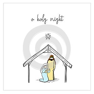 Holy family hand drawn Christmas Card design