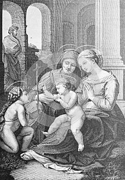 The holy Family by Raphael in the vintage book the History of Arts by Gnedych P.P., 1885 photo