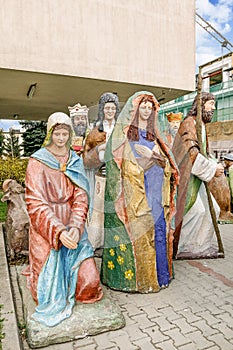 MYSLENICE, POLAND - APRIL 09, 2017: The Holy Family wooden figures