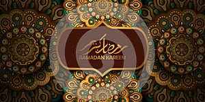 Holy fasting month for muslim mosleem. islamic event ramadan kareem greeting card. Beautiful illustration of mandala motif pattern photo