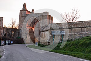 The holy french Way of `Camino de Santiago` in Winter. Pilgrimages on their journey through Spain