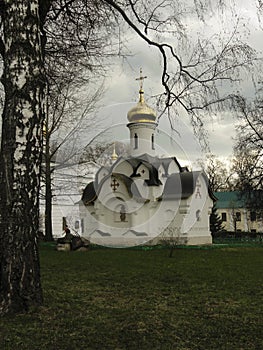 Holy Gost chapel of St. Boris and Gleb Monastery. Cloudy spring view.