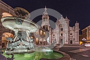 Holy House of Loreto by night, Italy