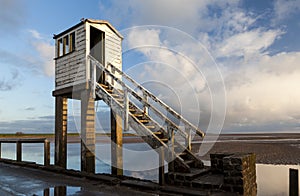 Holy Island, Causeway. Safety Shelter. Northumberland. England.UK