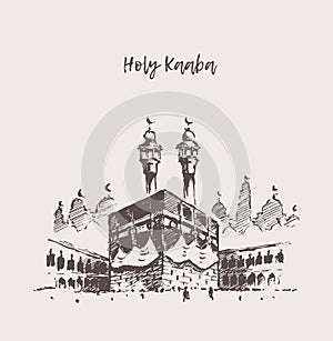 Holy Kaaba Mecca Saudi Arabia muslim drawn sketch