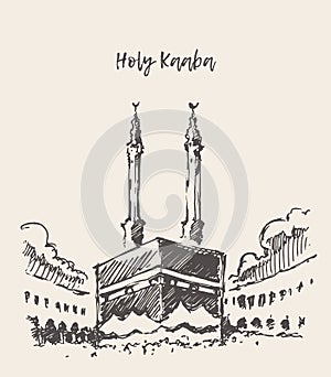 Holy Kaaba Mecca Saudi Arabia muslim drawn sketch