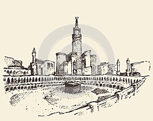 Holy Kaaba Mecca Saudi Arabia muslim sketch