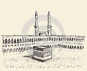 Holy Kaaba Mecca Saudi Arabia muslim sketch