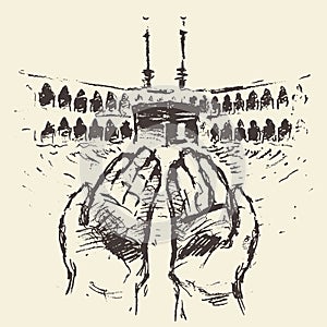Holy Kaaba Mecca Saudi Arabia praying hands drawn photo