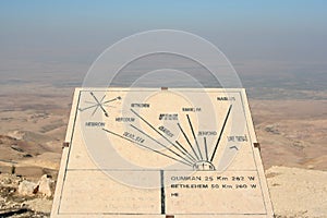 The Holy land with cities position, viewed from mount Nebo in Jordan