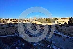 Holy Land of Israel. Jerusalem, Western Wall from birds-eye view.