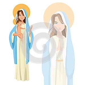 Holy mary baby jesus icon. Vector graphic