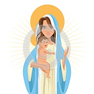 Holy mary baby jesus icon. Vector graphic