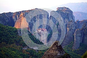 The Holy Monastery of Roussanou with its beautiful autumn panorama, Meteora