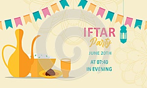 Holy month of prayer, Ramadan Kareem celebration with beautiful invitation card for Iftar party cele