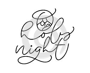 Holy night monoline calligraphy text word and Christmas Vector religious Nativity Scene of baby Jesus with Joseph and