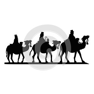 Holy Night silhouette - Nativity scene of baby Jesus silhouette in a manger with Mary and Joseph with the three wise men