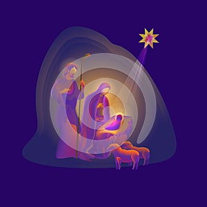 Holy night. Vector illustration of Birth of Christ.