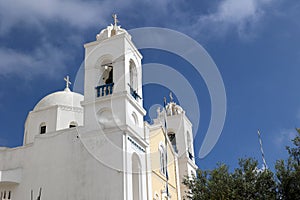 Holy Orthodox Church of Saints Anargyri in the small town of Megalochori on the Cyclades island of Santorini-Greece