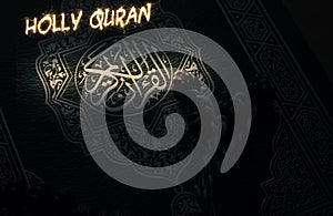 Holy Quran, Islamic Book Koran with rosary on Wood Background, Islamic Holy Quran and Subha with Soft Light