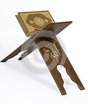 The Holy Quran on the lectern white background