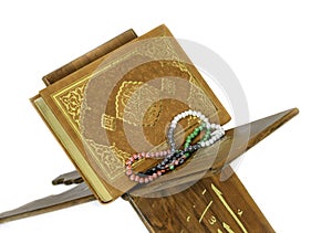 The Holy Quran on the lectern white background