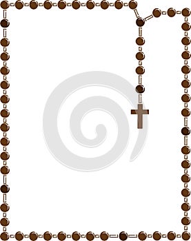 Holy Rosary. Brown frame with rosary.