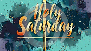 Holy Saturday - calligraphy lettering with abstract cross or crucifix. Religious holiday concept background