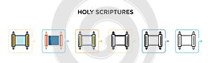 Holy scriptures vector icon in 6 different modern styles. Black, two colored holy scriptures icons designed in filled, outline,