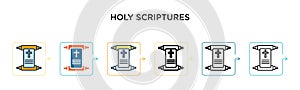 Holy scriptures vector icon in 6 different modern styles. Black, two colored holy scriptures icons designed in filled, outline,