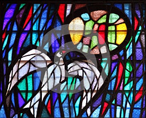 Holy Spirit Bird, stained glass, Cathedral of St Tryphon in Kotor, Montenegro