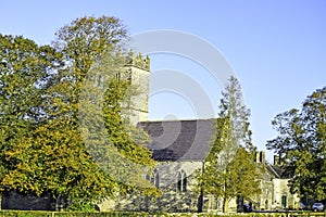 Holy Trinity Abbey church in Adare from afar, County Limerick, Ireland