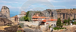 Holy Trinity Agia Trias Monastery building on top of rock. Meteora Greece. Europe travel destination