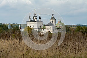 Holy Trinity Belopesotsky Convent in the cloudy autumn afternoon in a distance