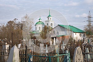 Holy Trinity Cathedral 1836 among the old graves on the Trinity cemetery 1842 of the Krasnoyarsk city