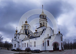 Holy Trinity Cathedral in Kramatorsk, cloudy day, March photo