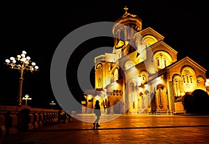 Holy Trinity Cathedral of Tbilisi at night photo