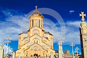 Holy Trinity Cathedral Tsminda Sameba in Tbilisi, Georgia. Georgian Orthodox Church. Welcome To Georgia. Tourist attraction. Relig