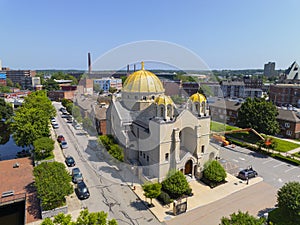 Holy Trinity Church aerial view, Lowell, Massachusetts, USA