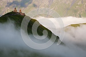 Holy Trinity Church in morning mist, Georgia