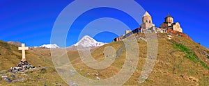 Holy Trinity Church Panorama, Kazbegi, Georgia