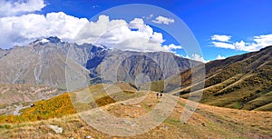 Holy Trinity Church Panorama, Kazbegi, Georgia