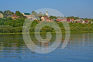 Holy Trinity Church among rural houses on Oka river in Kasimov city, Russia