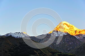 Holy Trinity Church sunrise, Kazbegi, Georgia