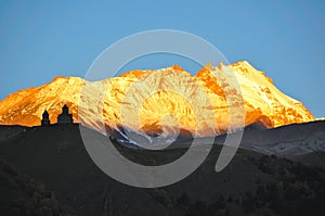 Holy Trinity Church sunrise, Kazbegi, Georgia