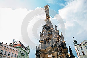 Holy Trinity Column and Horni Namesti old town square in Olomouc, Czech Republic