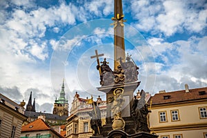 Holy Trinity Column at Lesser Town Square (Malostranske namesti). Prague, Czech Republic photo
