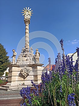 Holy Trinity Column in Trinity Square in Trnava, Slovakia.  The statue was built in the Baroque style in 1695